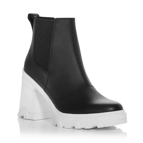 SOREL Brex Black & Sea Salt White Rubber Block Heel Boots - Anniversary Edition - Picture 2 of 8